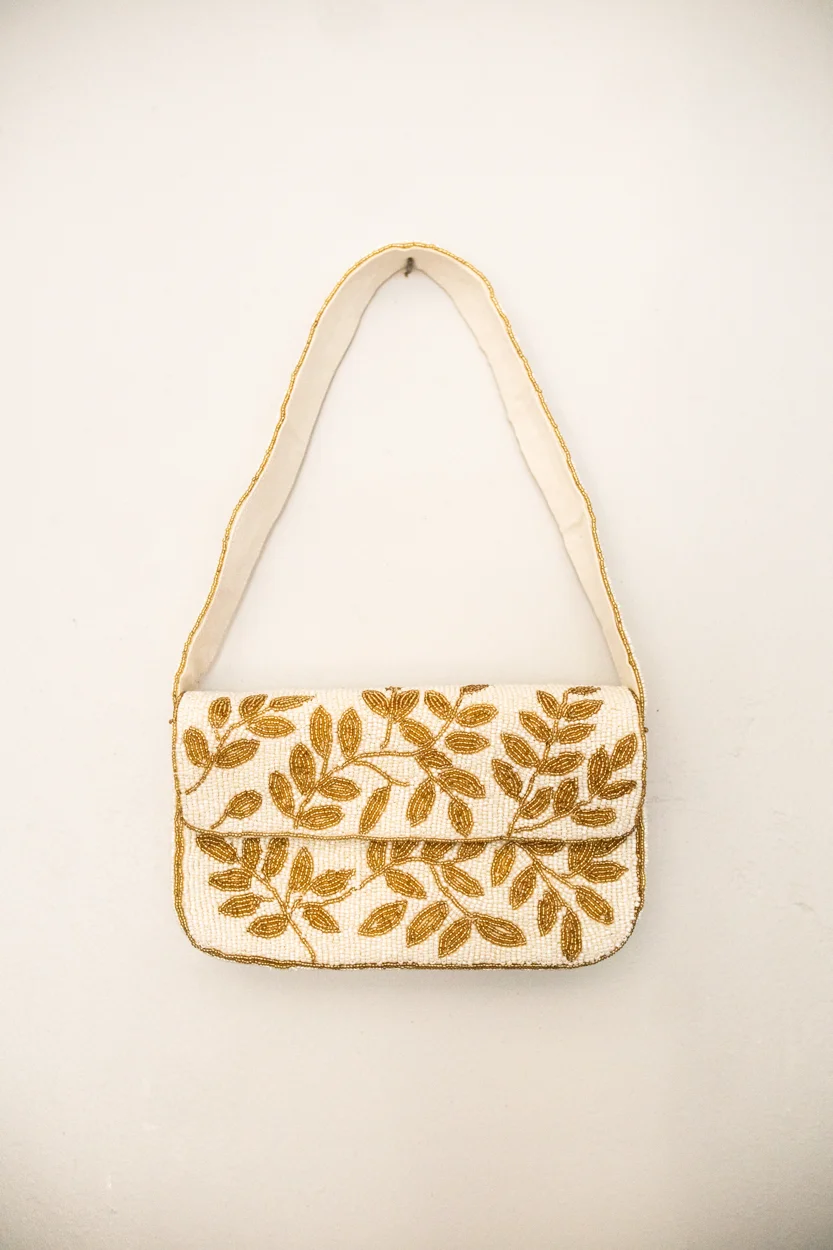 Golden Botanica beaded handbag
