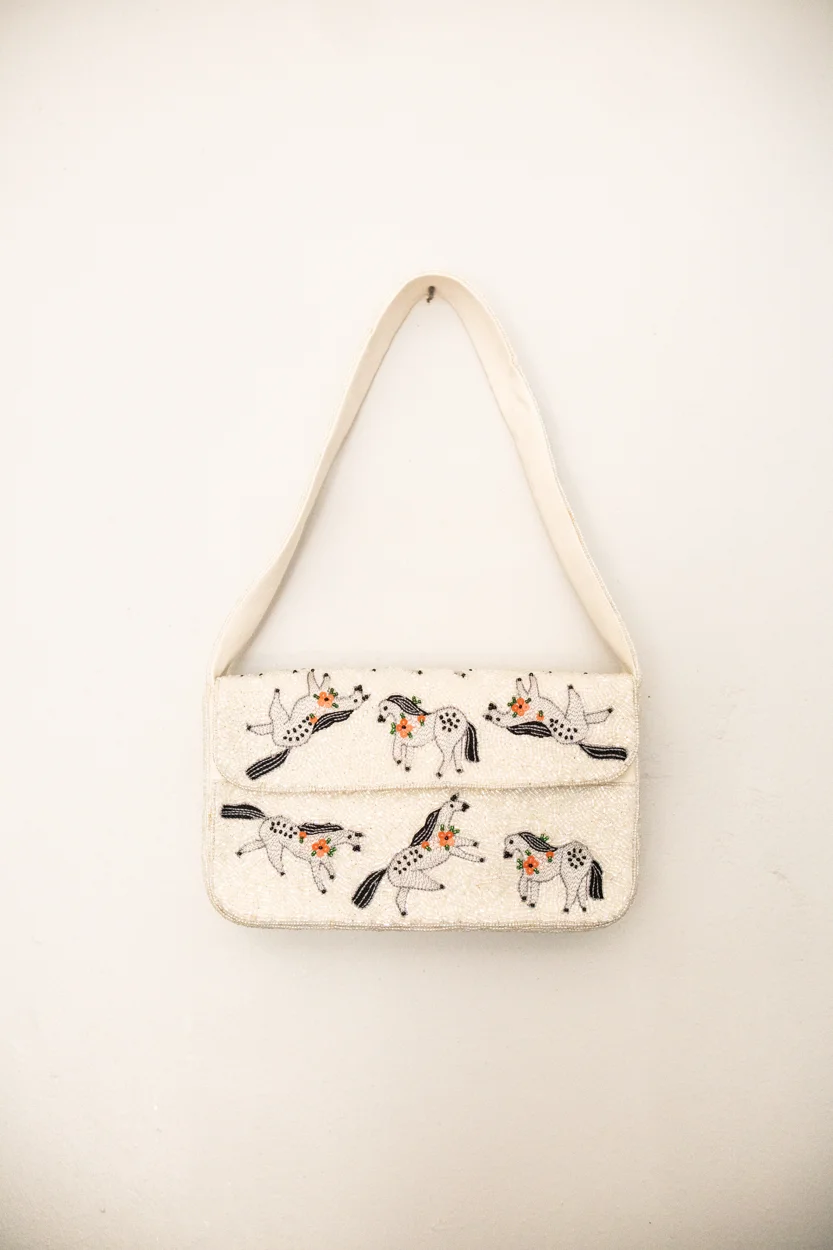 Ivory Botanica beaded handbag